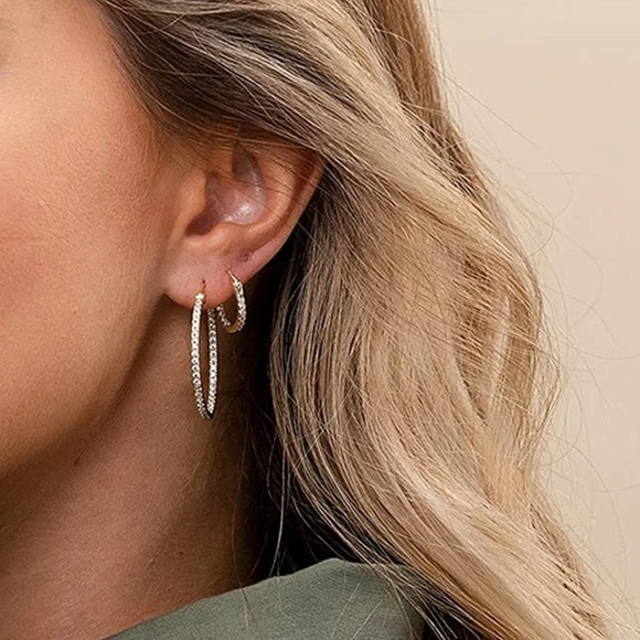 14k White Gold Plated Cubic Zirconia 30mm Hoop Earrings - Picture 7 of 7